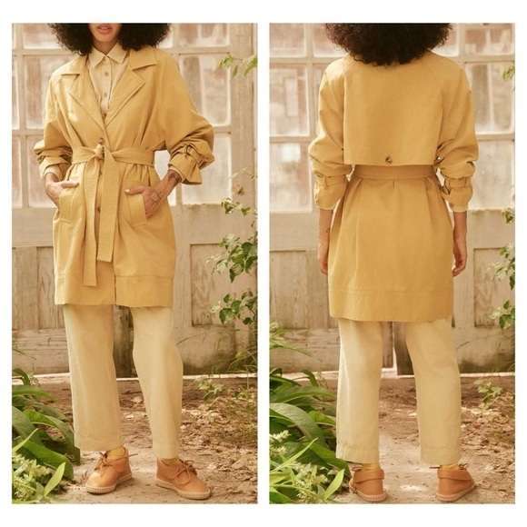 THE GREAT. Classic Cotton Trench Coat in Daisy Mustard Yellow size 3L